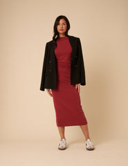 Red Jersey Gathered Side Amber Midi Dress