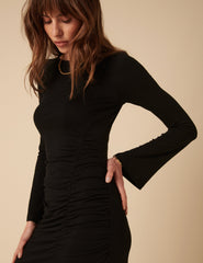 Black Long Sleeve Ruched Belle Midi Dress