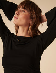 Black Long Sleeve Ruched Belle Midi Dress