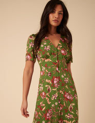 Green Floral Alexa Midi Dress