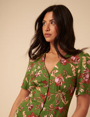 Green Floral Alexa Midi Dress