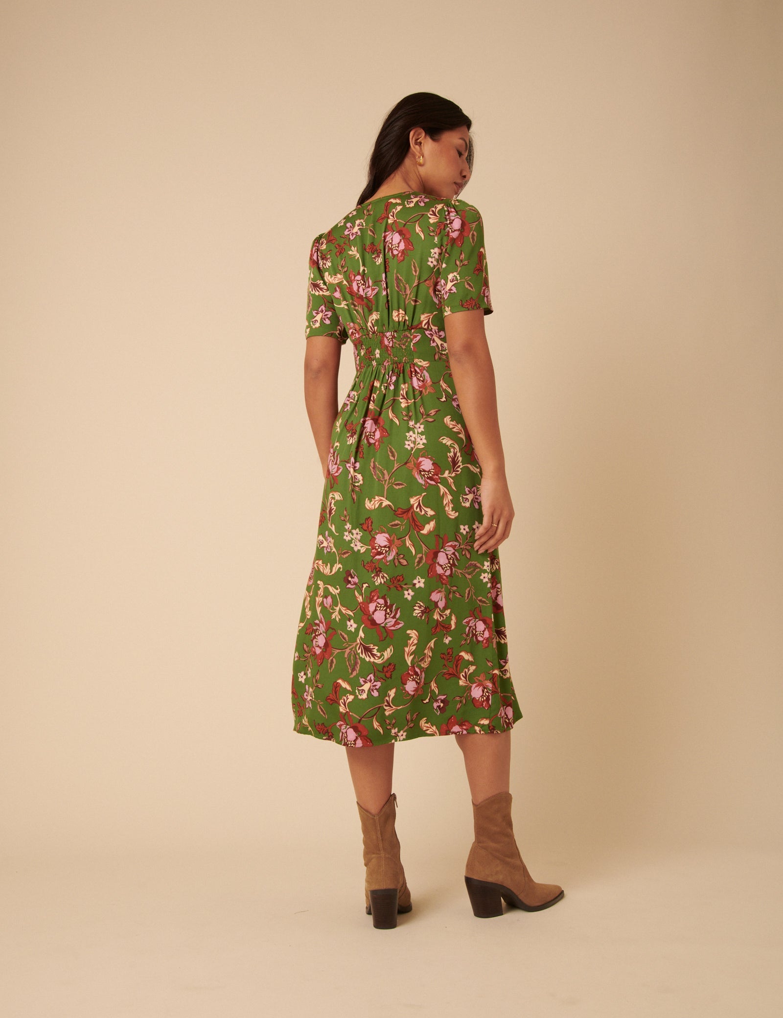 Green Floral Alexa Midi Dress