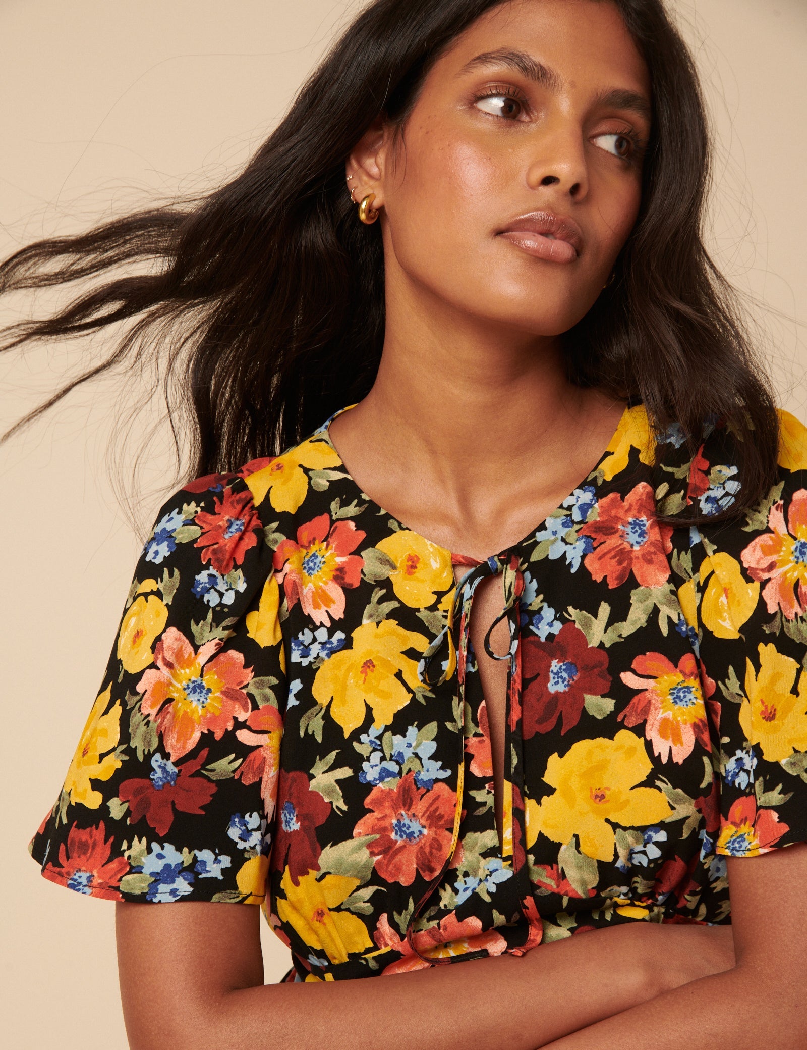 Black Floral Anna Midi Dress