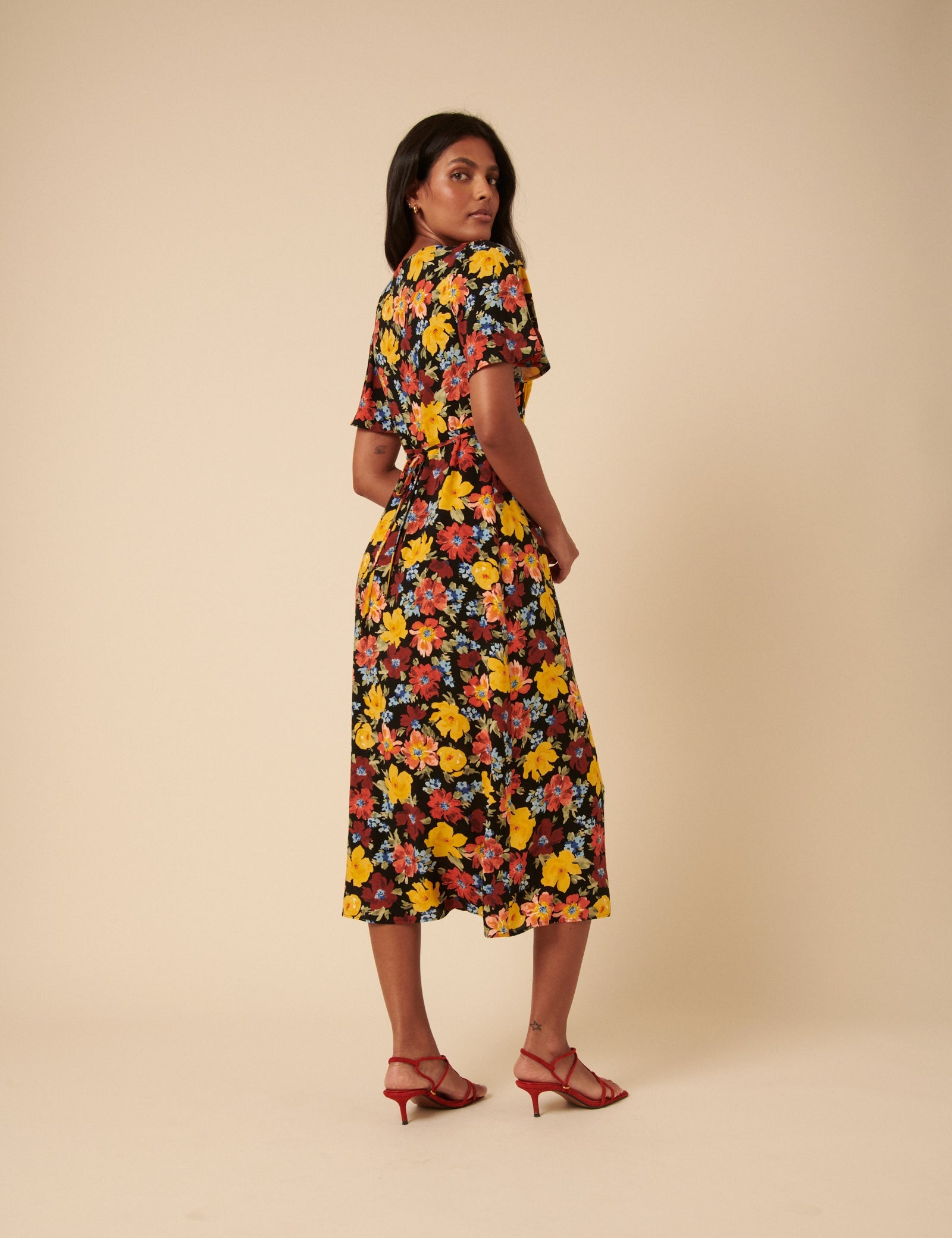 Black Floral Anna Midi Dress