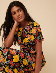 Black Floral Anna Midi Dress