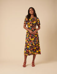 Black Floral Anna Midi Dress