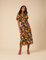 Black Floral Anna Midi Dress