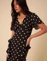 Black Polka Dot Ruffle Lyndsey Midi Dress