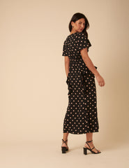 Black Polka Dot Ruffle Lyndsey Midi Dress