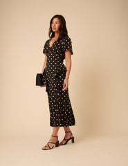 Black Polka Dot Ruffle Lyndsey Midi Dress