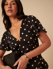 Black Polka Dot Ruffle Lyndsey Midi Dress
