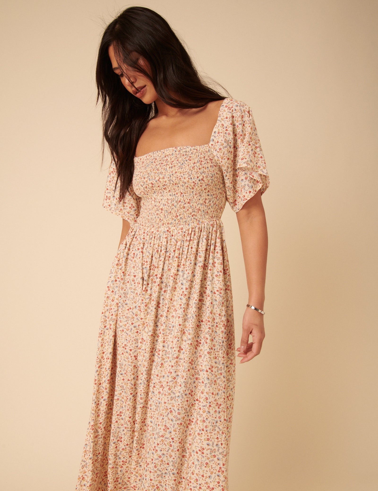 Cream Ditsy Floral Bella Midi Dress