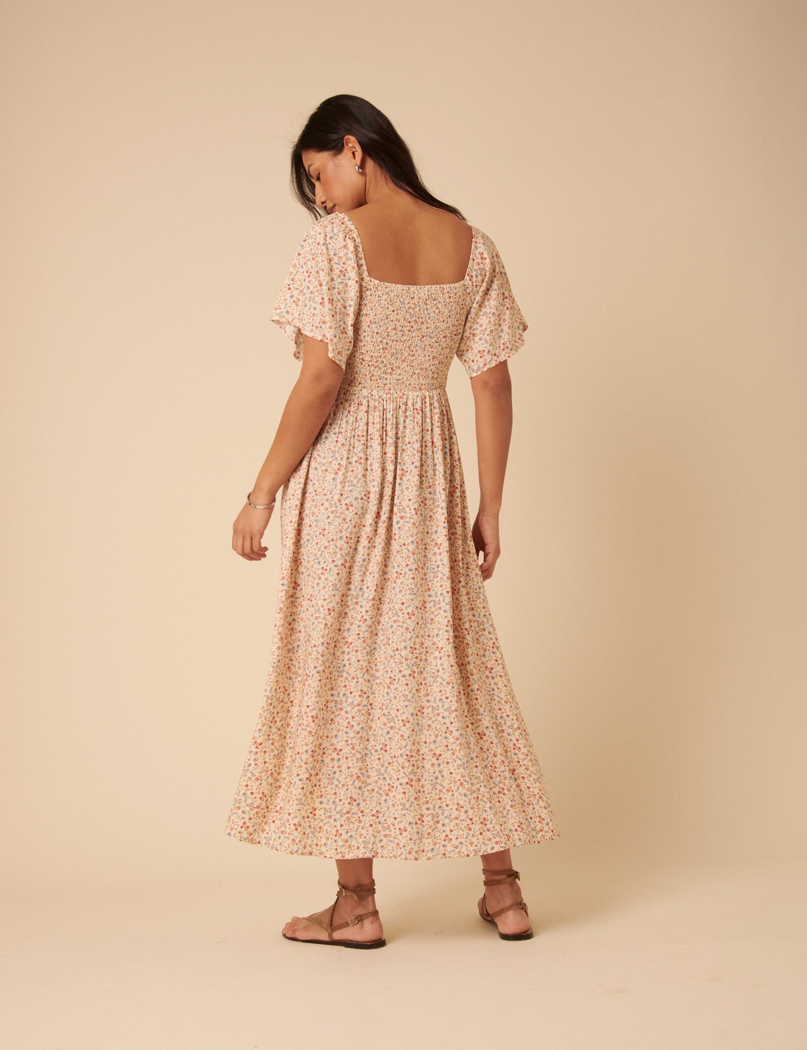 Cream Ditsy Floral Bella Midi Dress