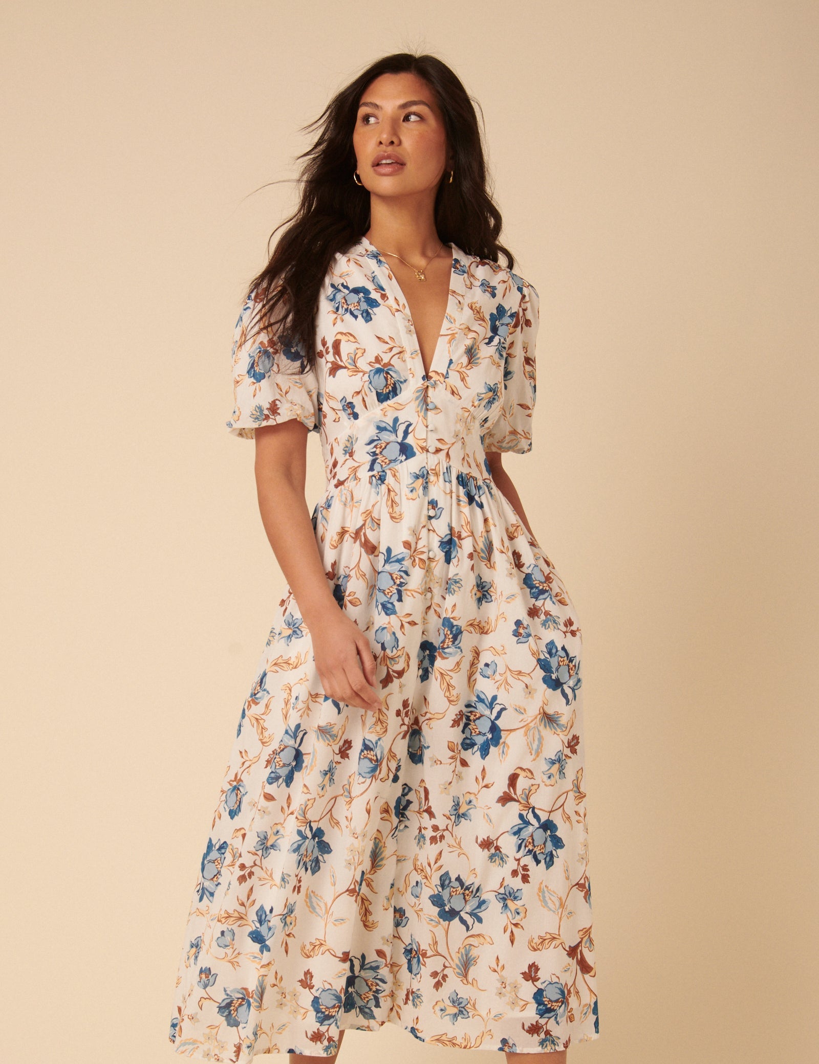 White Floral Starlight Midi Dress