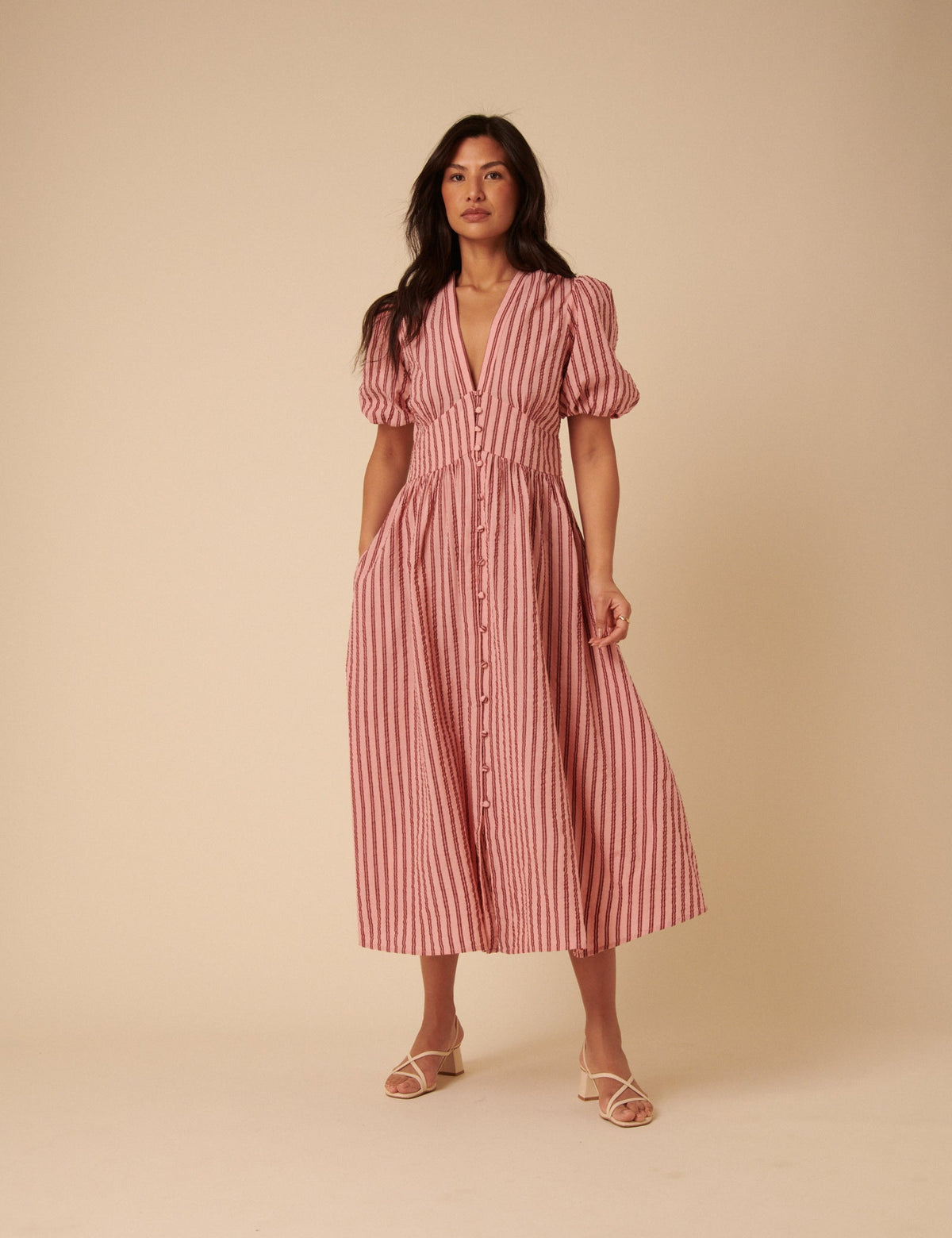 Pink And Red Striped Starlight Midi Dress