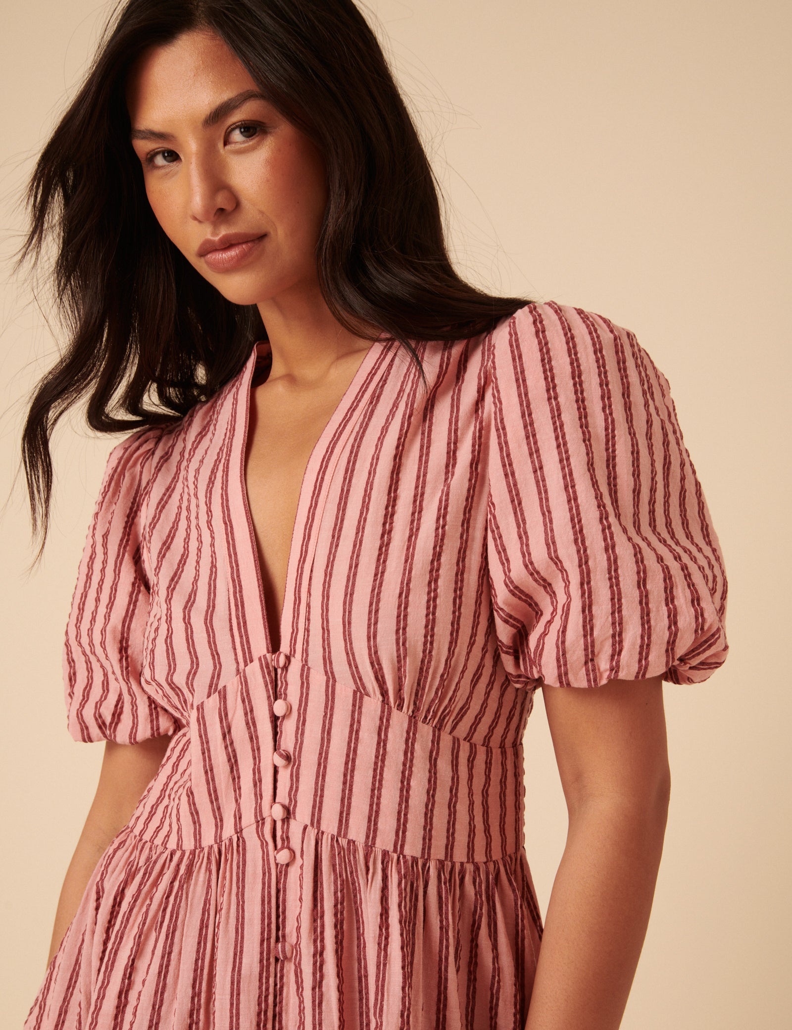 Pink And Red Striped Starlight Midi Dress