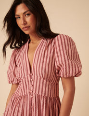 Pink And Red Striped Starlight Midi Dress