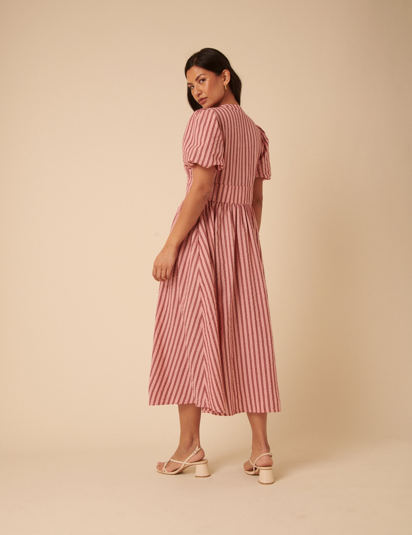 Pink And Red Striped Starlight Midi Dress