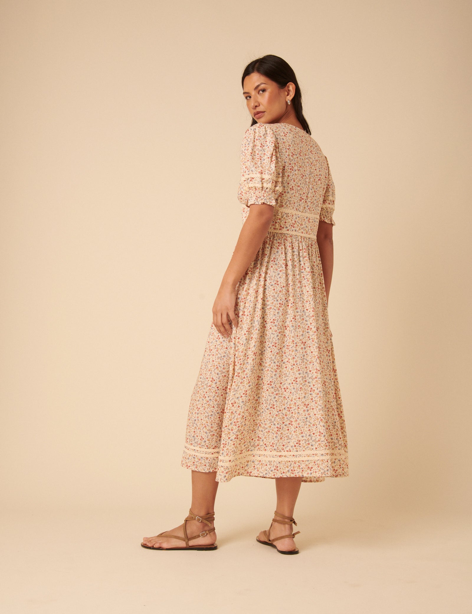 Cream Ditsy Floral Saffy Midi Dress