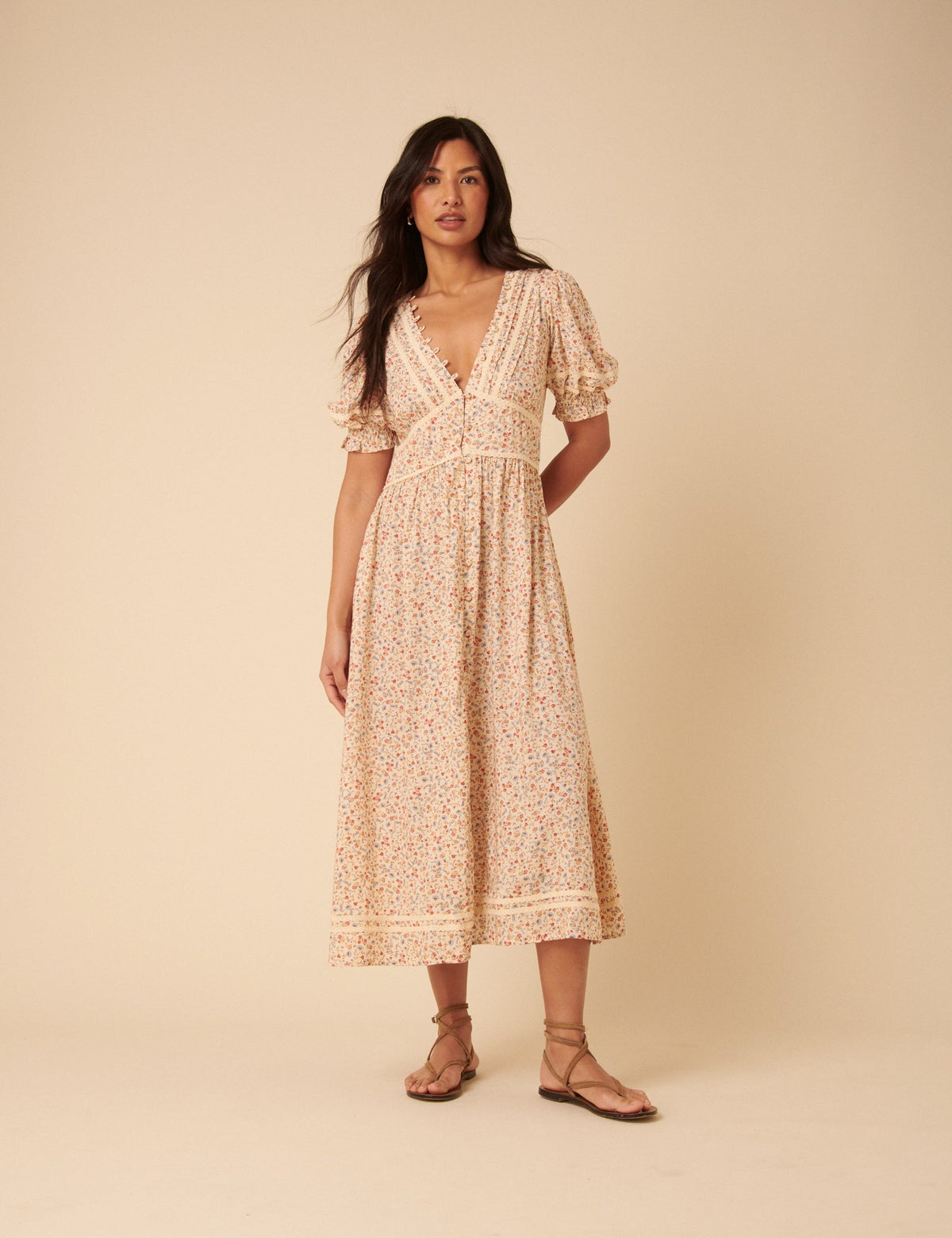Cream Ditsy Floral Saffy Midi Dress