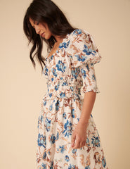 White Floral Ariel Midi Dress
