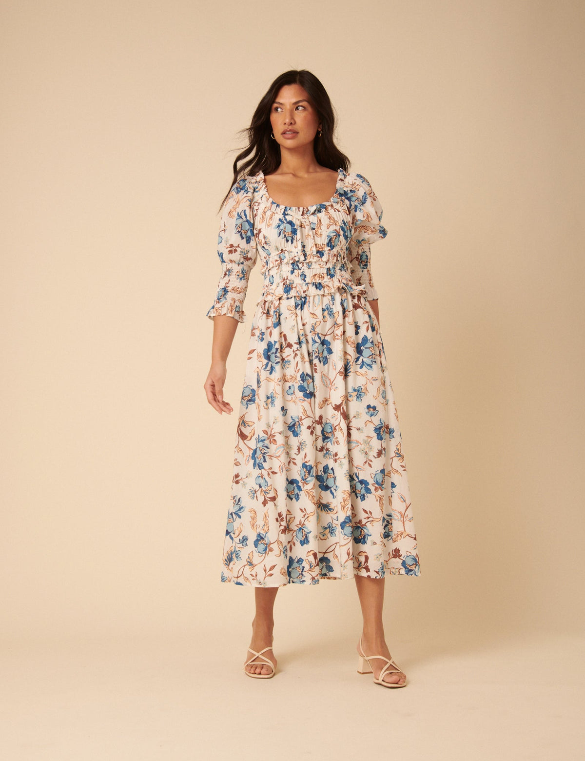 White Floral Ariel Midi Dress