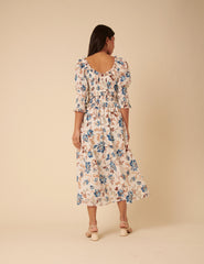 White Floral Ariel Midi Dress