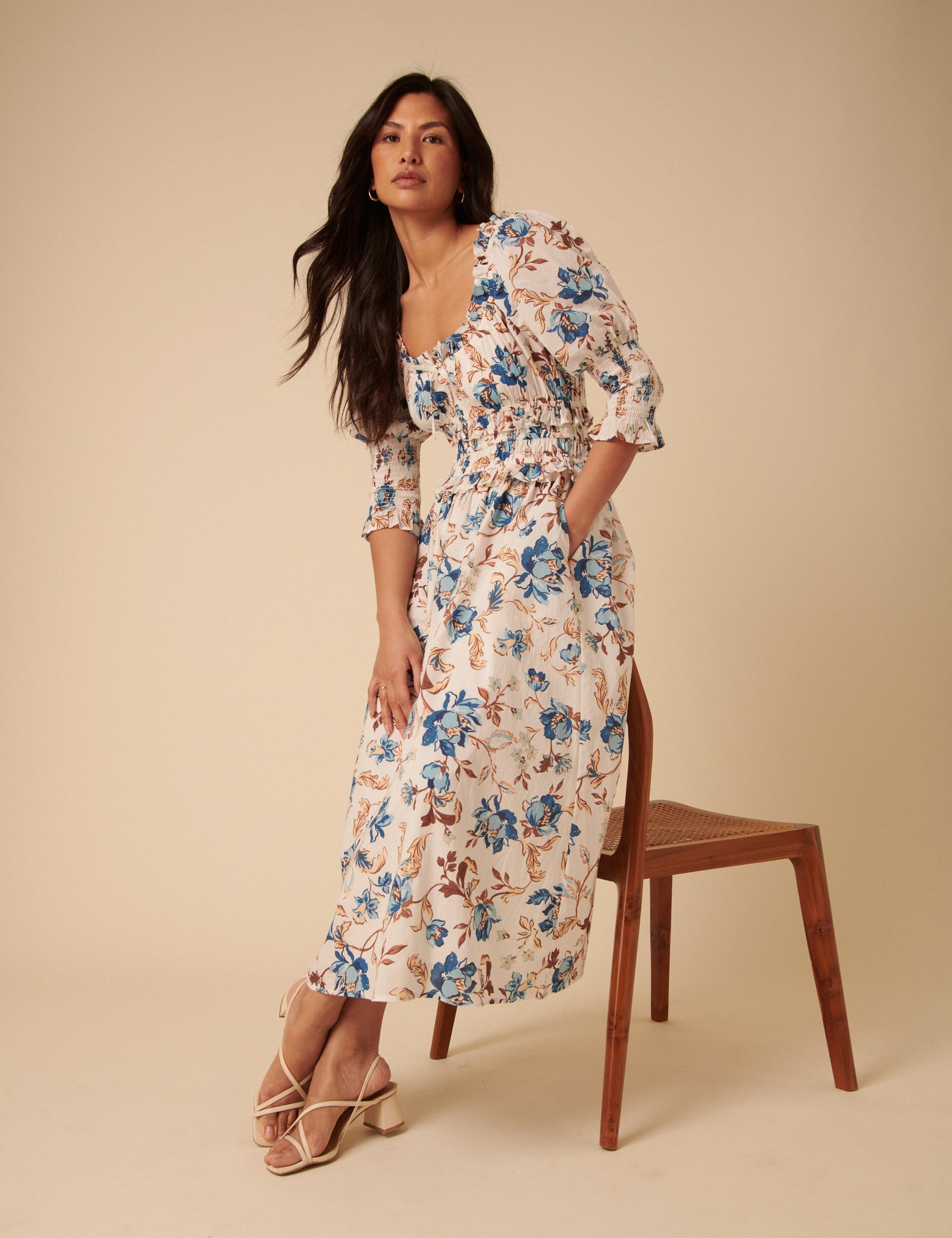 White Floral Ariel Midi Dress