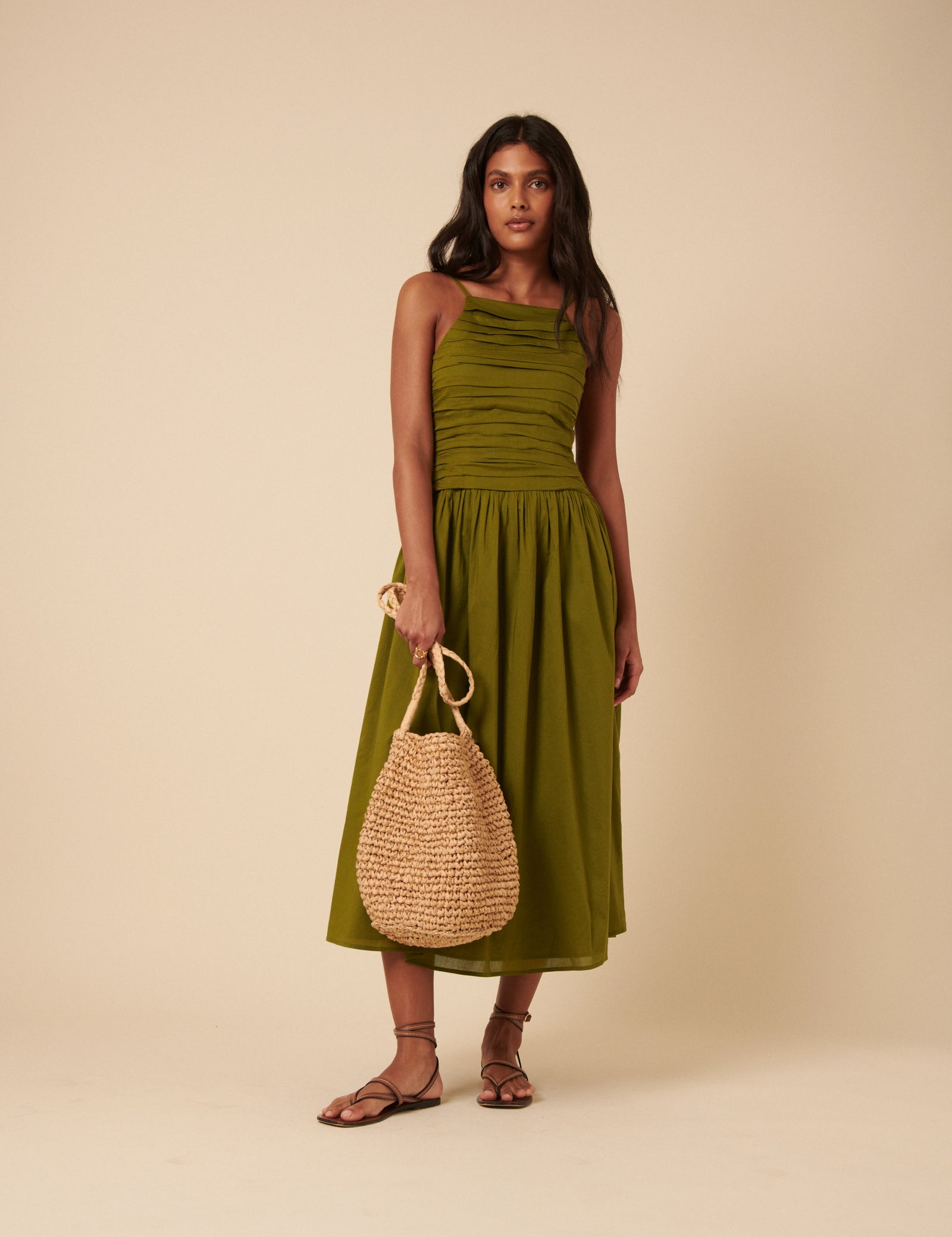 Green Ruched Talia Midi Dress