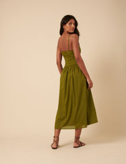 Green Ruched Talia Midi Dress
