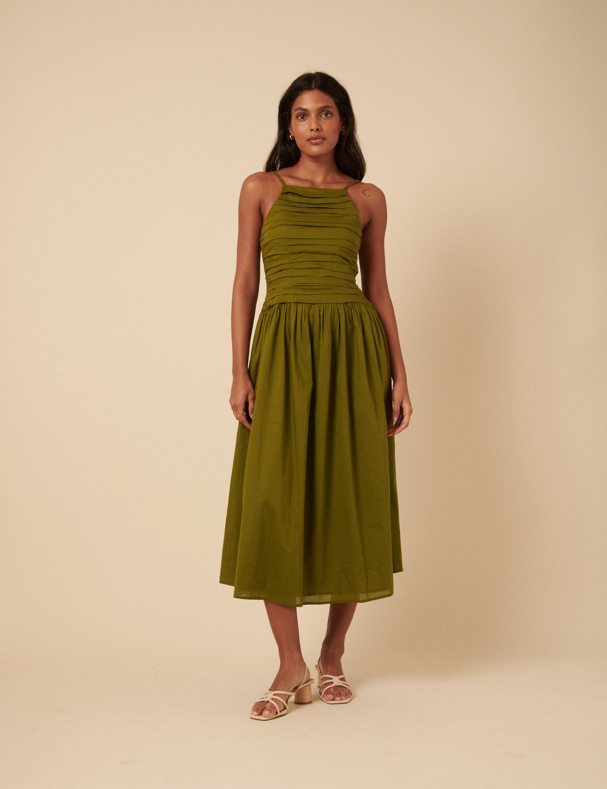 Green Ruched Talia Midi Dress