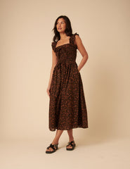 Black Ditsy Floral Christina Midi Dress