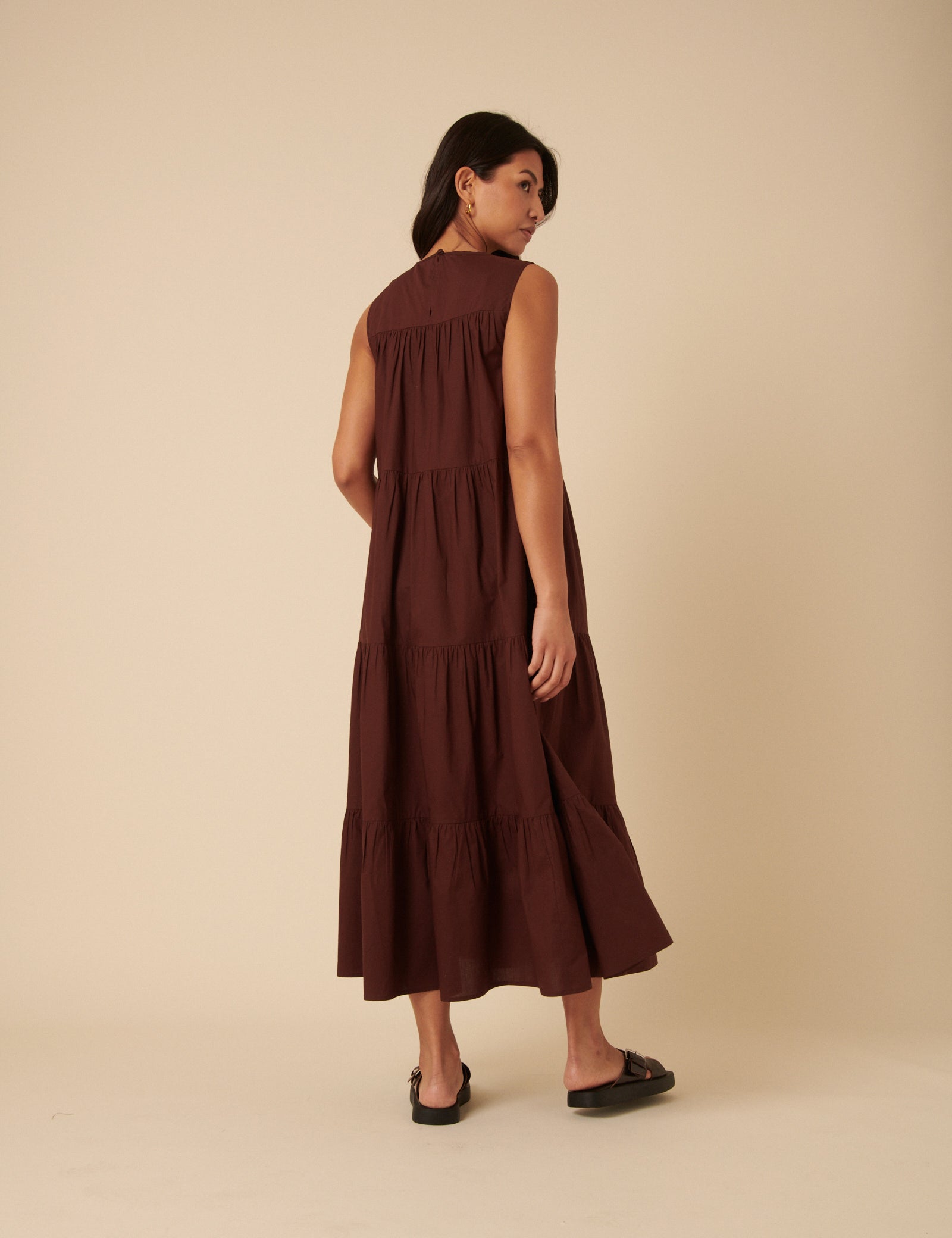 Brown Tiered Rosalind Midi Dress