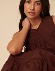 Brown Tiered Rosalind Midi Dress