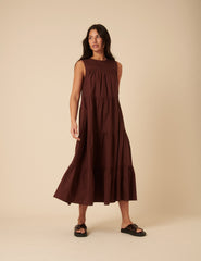 Brown Tiered Rosalind Midi Dress