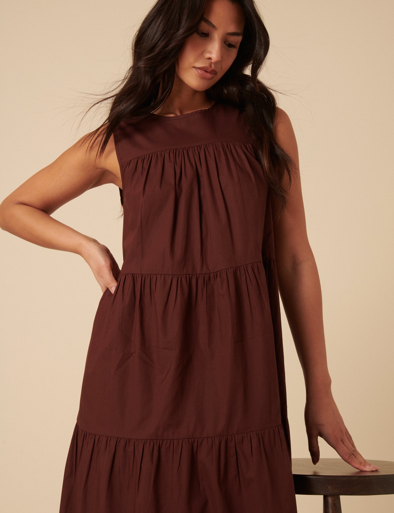 Brown Tiered Rosalind Midi Dress