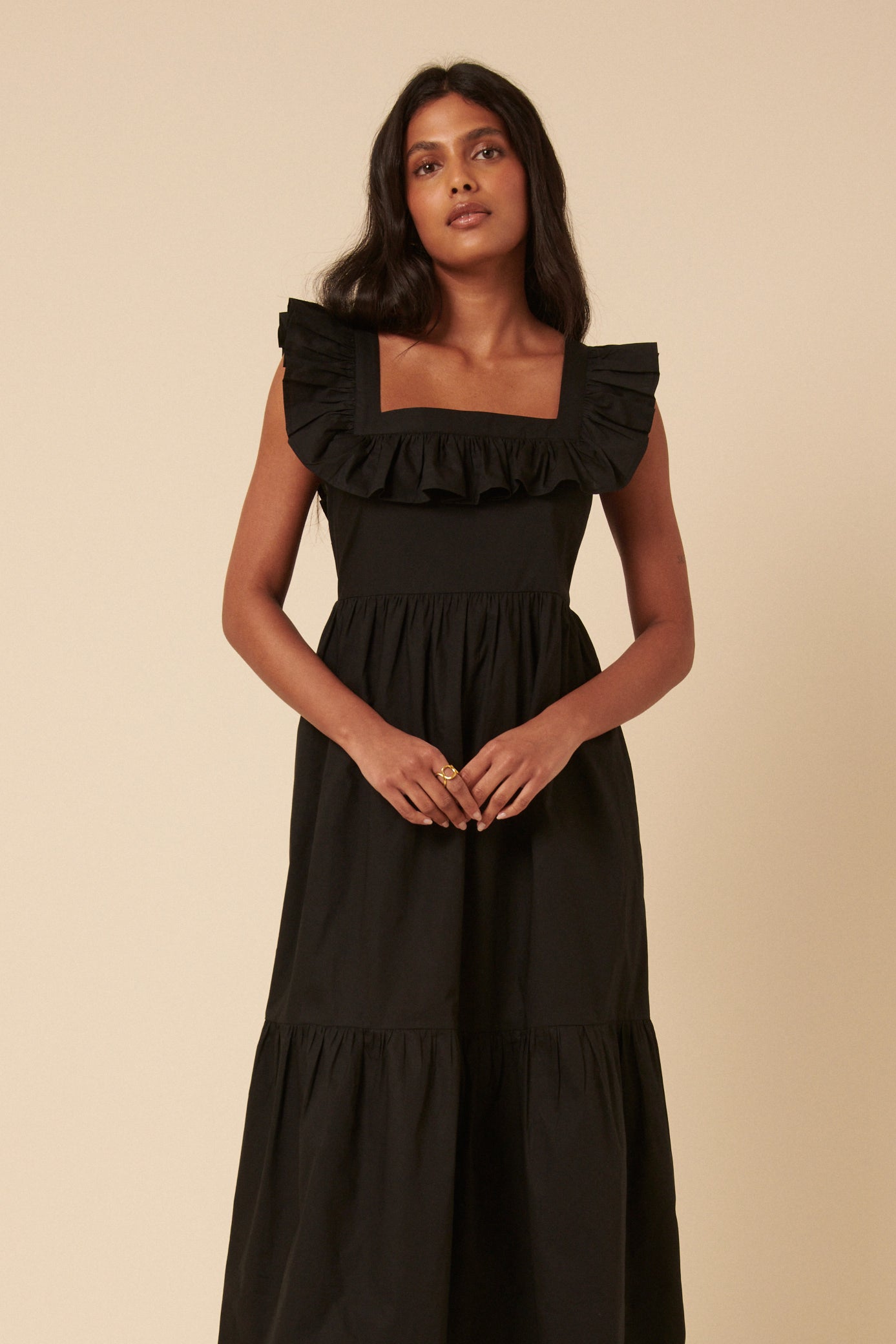 Black Ruffle Tiered Cassidy Midi Dress