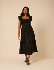 Black Ruffle Tiered Cassidy Midi Dress