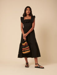 Black Ruffle Tiered Cassidy Midi Dress