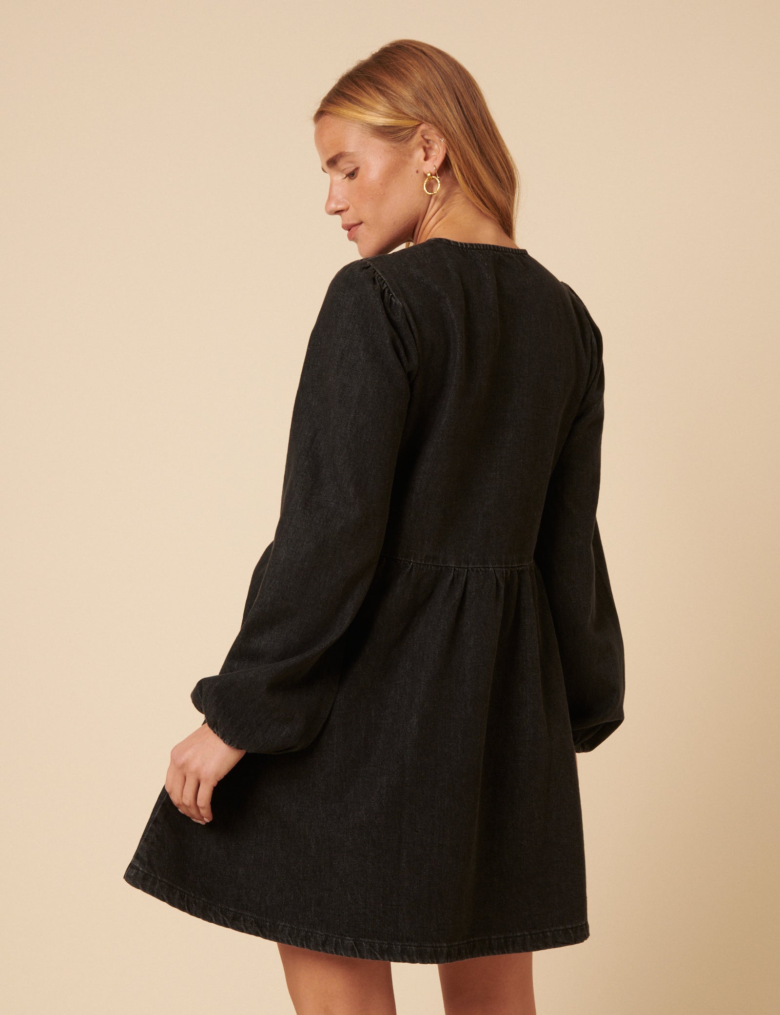 Black Denim Tie Front Eden Mini Dress