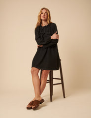 Black Denim Tie Front Eden Mini Dress