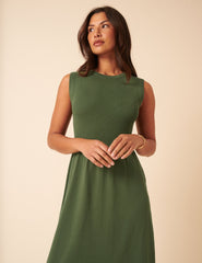 Green Sleeveless Knitted Midi Dress