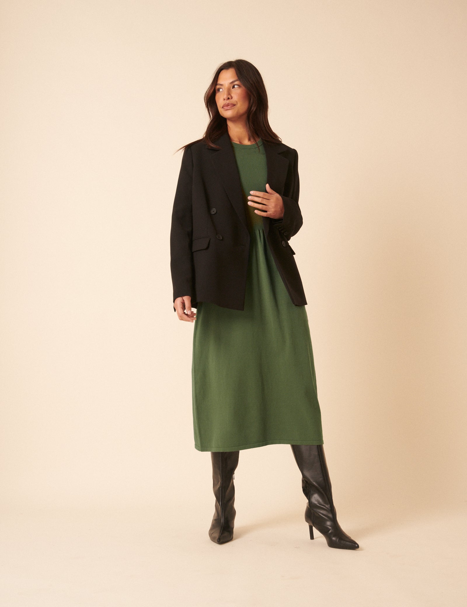 Green Sleeveless Knitted Midi Dress