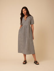 Black Gingham Collared Hebe Midi Dress