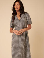 Black Gingham Collared Hebe Midi Dress