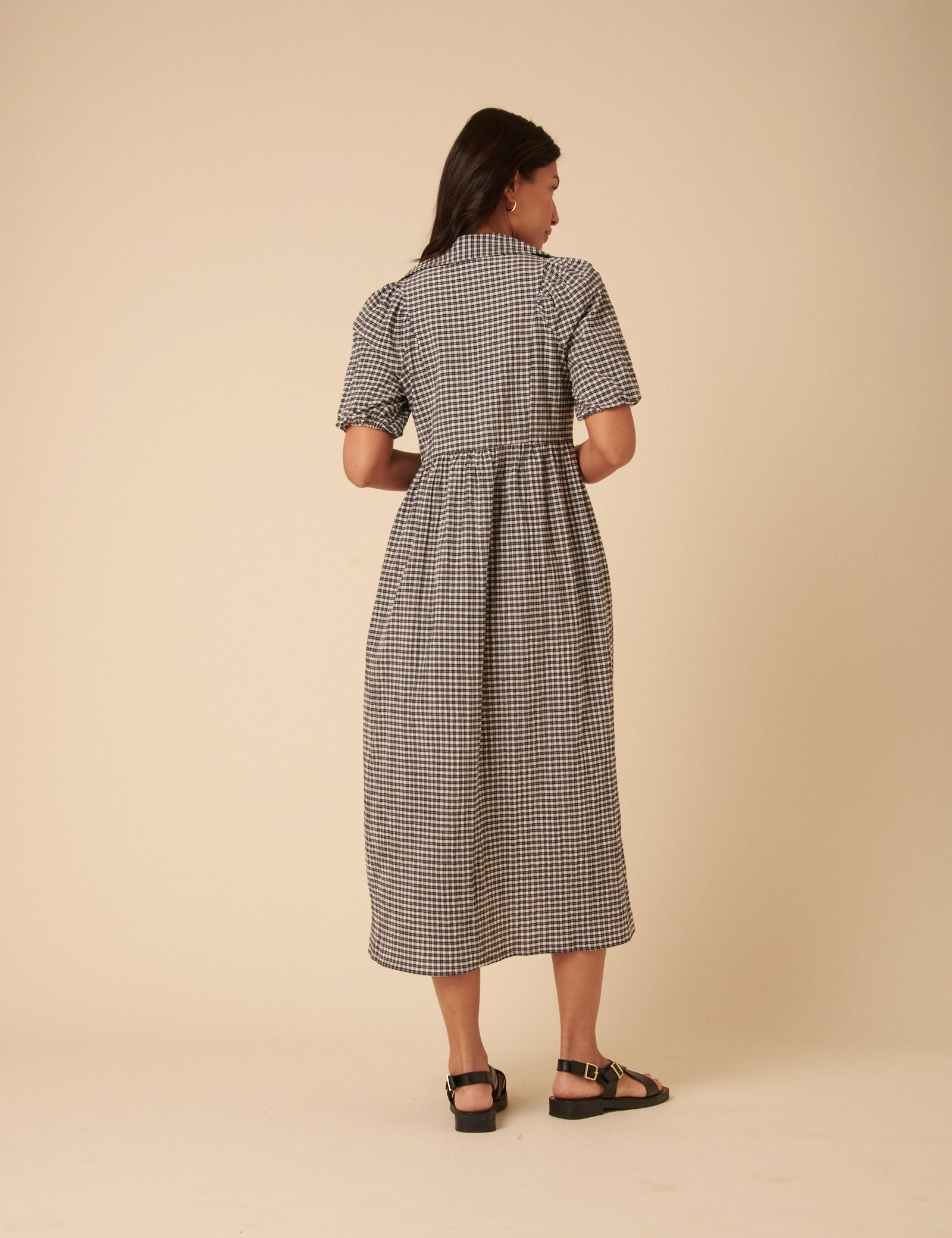 Black Gingham Collared Hebe Midi Dress