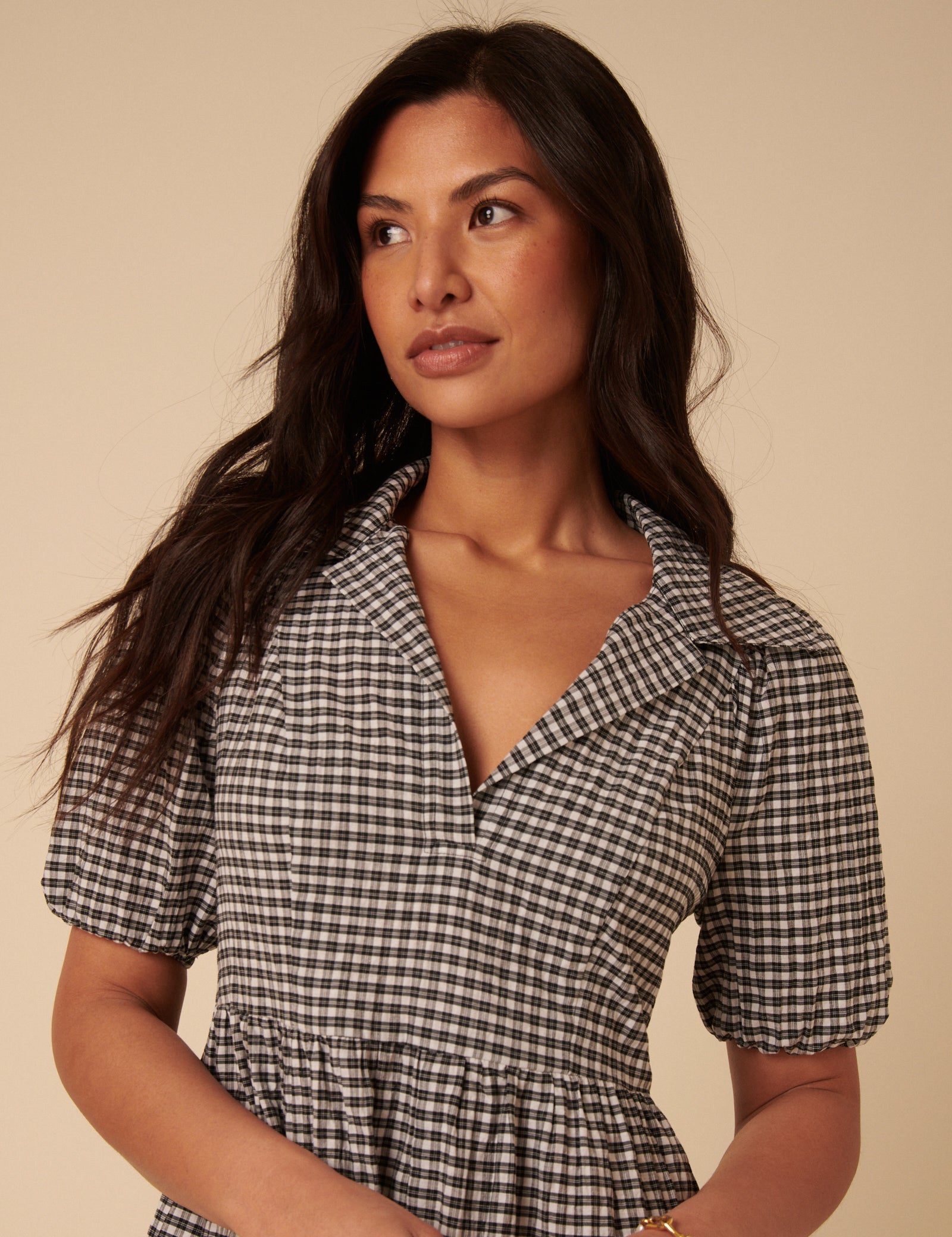 Black Gingham Collared Hebe Midi Dress