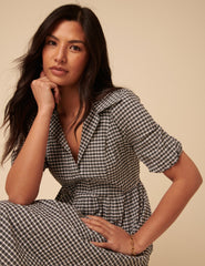 Black Gingham Collared Hebe Midi Dress