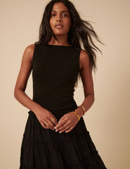 Poppy Delevingne Black Tiered Chloe Midi Dress