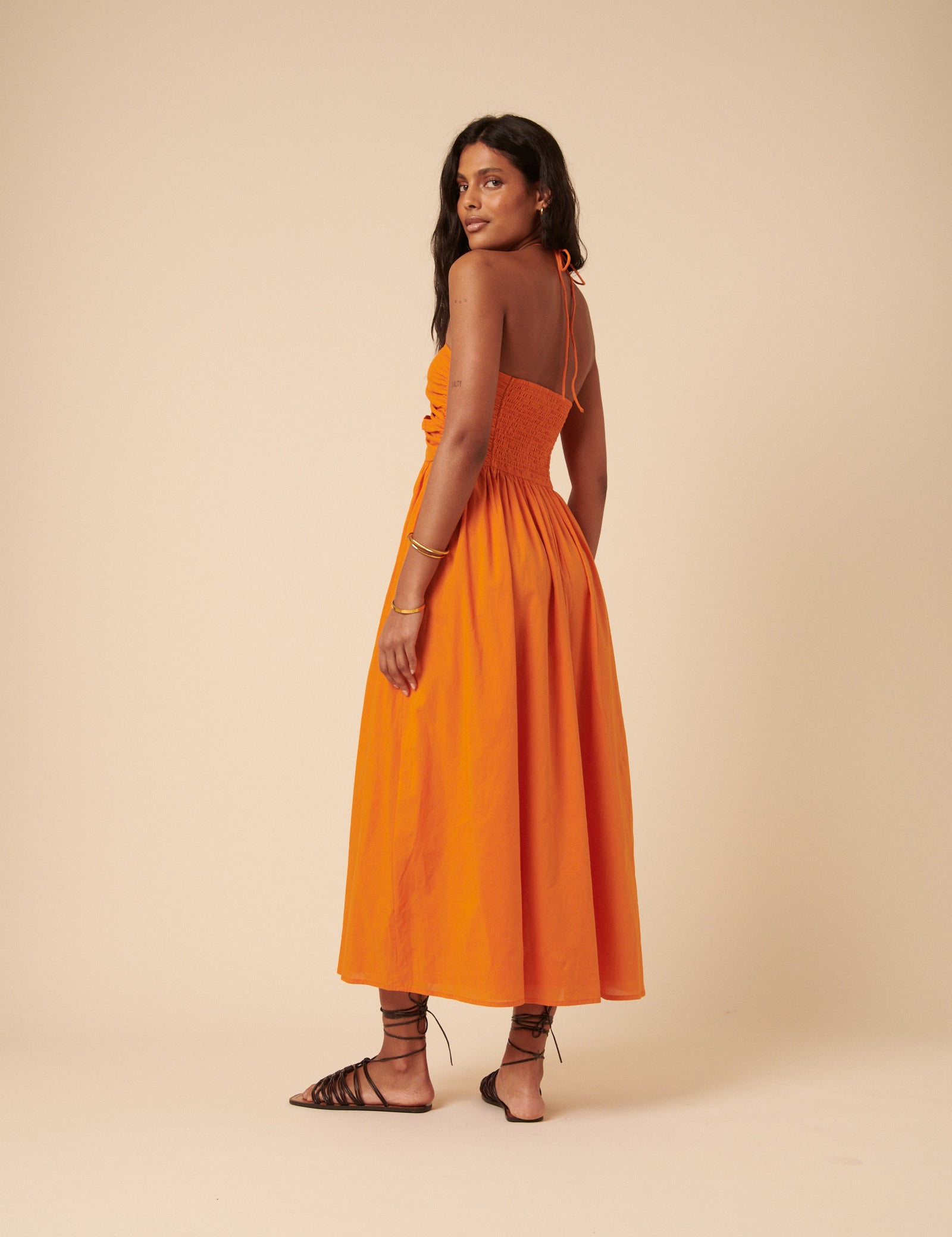 Poppy Delevingne Orange Paula Midi Dress